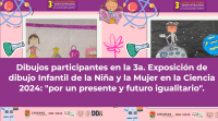 Dibujos participantes en la 3a. Exposición de dibujo Infantil de la Niña y la Mujer en la Ciencia 2024: 